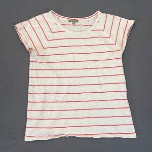 Anthropologie Lilla P Womens XS Heather Gray Stripe SS 100% Cotton Knit Top Red